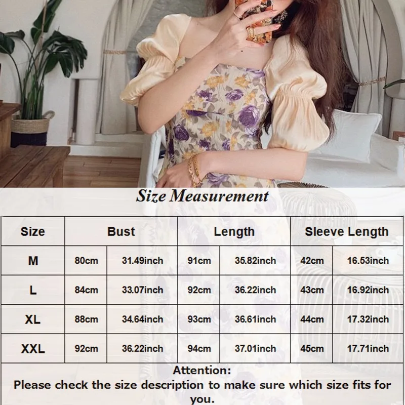 

Elegant Short Puff Sleeve Women's Dress Vintage Square Neck Slim Mid-length Dress Summer Holiday Party Dresses Casual Sundress