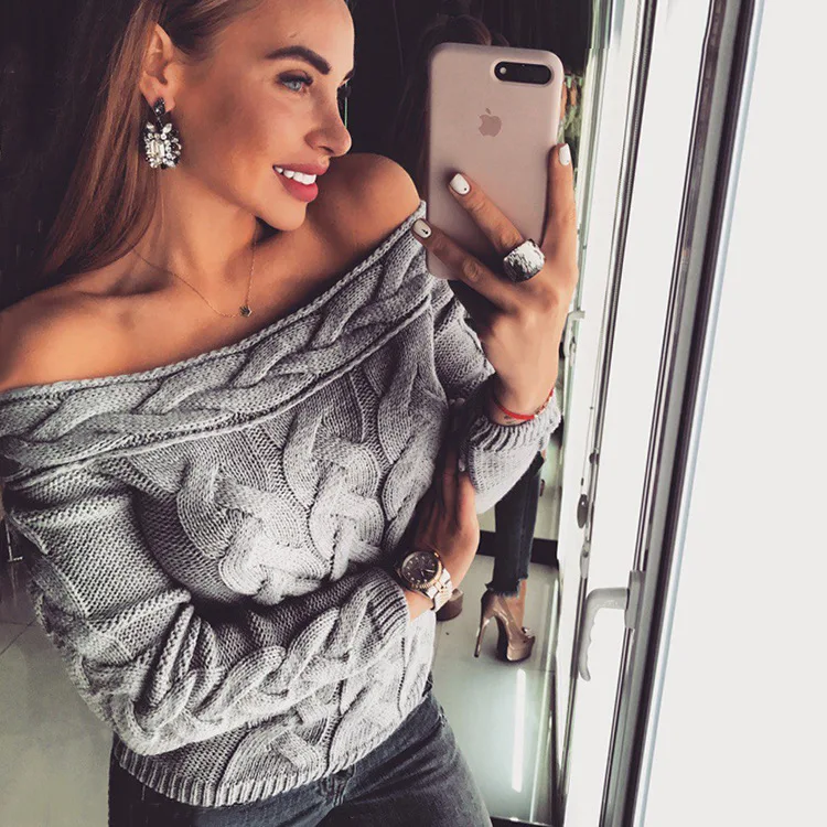 2019 цветной свитер женский без бретелек вязаный джемпер пуловеры сексуальный