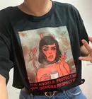 Kuakuayu HJN ангелы защищают меня, демоны уважать меня Для женщин футболки для девочек Мощность футболка для девочек принтовые тройники женская футболка Tumblr