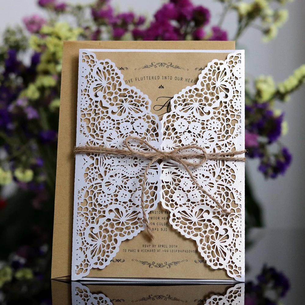 10 шт. дизайнерские свадебные приглашения с цветочным узором лазерная резка