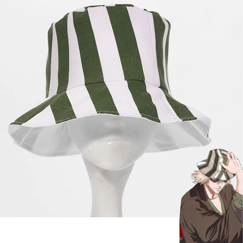 Anime Bleach Urahara Kisuke Cosplay Hat Cap Bucket Green White Striped Men Women Summer Cool Fashion | Тематическая одежда и