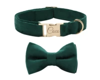 green personalized dog collar bow and leash setvelvet dog collar wedding small dog collarluxury dog collar with name engraved