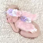 2020 Новорожденный ребенок перо крылья + Цветочная повязка на голову цветочный костюм фото реквизит День рождения