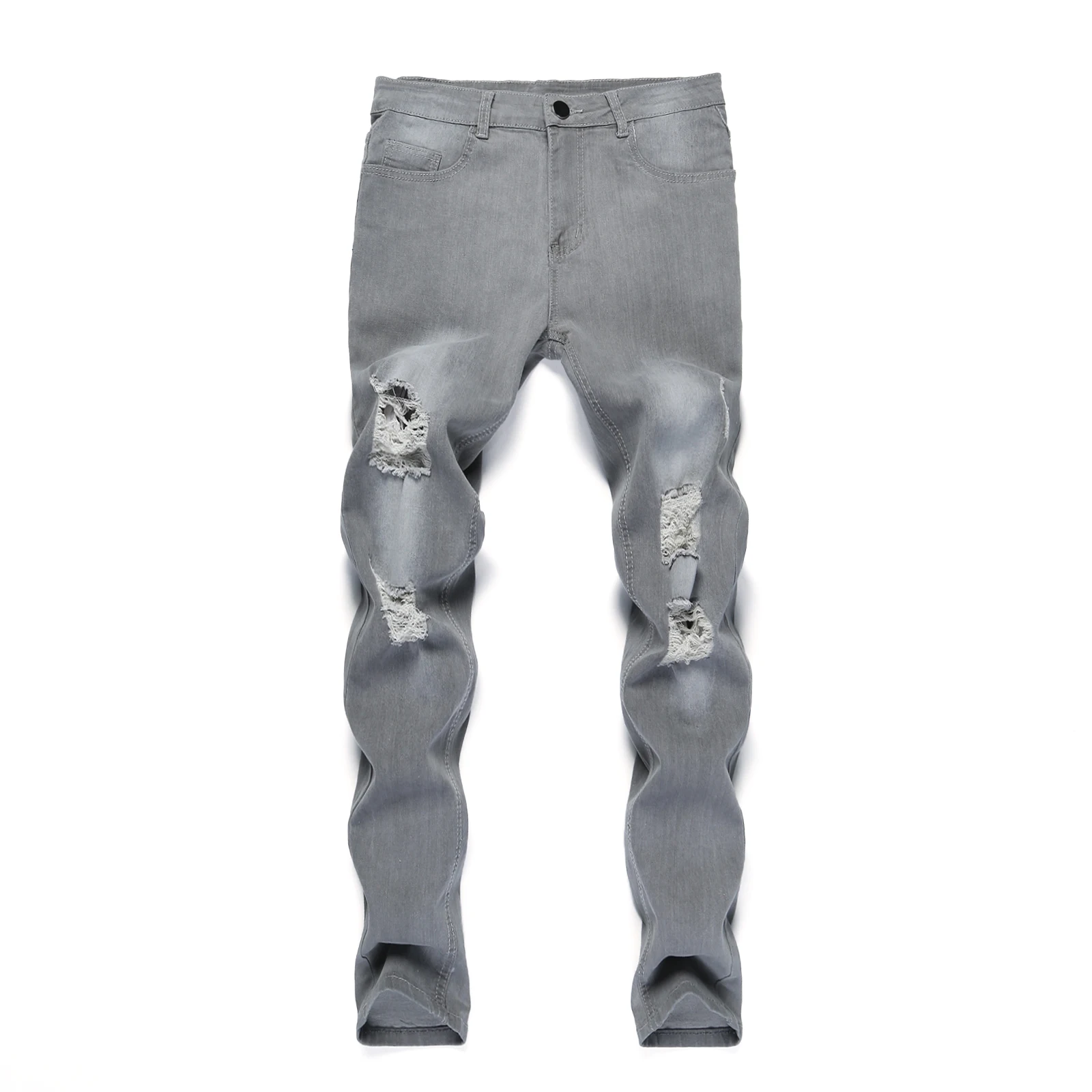 Men's Quilted Embroidered jeans Skinny Jeans Ripped Stretch Denim Pants MAN Elastic Waist Patchwork Jogging Denim Trousers