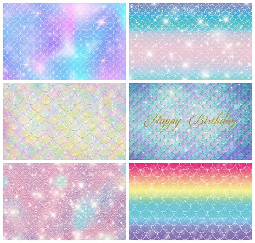 Купи Laeacco Mermaid Backdrops Colorful Fish Scales Glitters Princess Girl Newborn Photography Backgrounds Birthday Photocall Studio за 220 рублей в магазине AliExpress