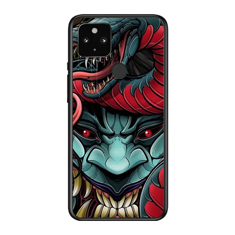 

Japanese Style Mythology Ghost Art Soft TPU Silicone Black Cover For Google Pixel 5 4A 5G 4 XL Phone Case