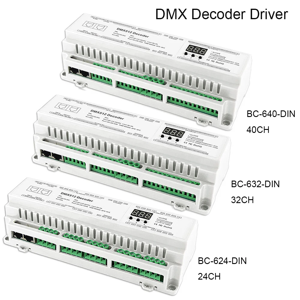 DC12V-24V DIN-рейка 24CH 32CH 40CH DMX512 постоянное напряжение PWM привод декодера RJ45 Клеммная