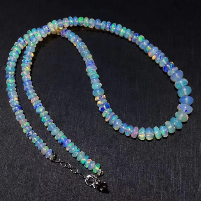

Genuine Natural Colorful Opal Clear Round Beads Necklace 4x6.1mm Women Man Reiki Colorful Opal Pendant Jewelry AAAAAA