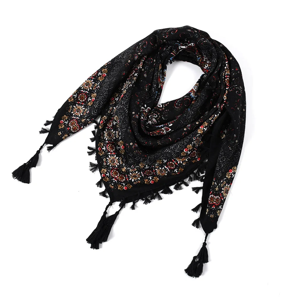 

Foulard Femme Square Scarf Cotton Ladies Bohemian Print Shawl Russian Ethnic Women Wraps Winter Tassel Scarves Bufanda Mujer