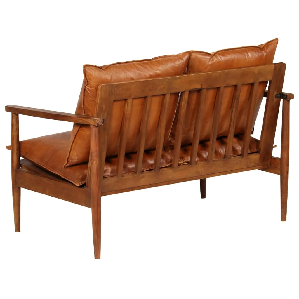 VidaXL sofa de 2 plazas cuero autentico con madera acacia marrón |