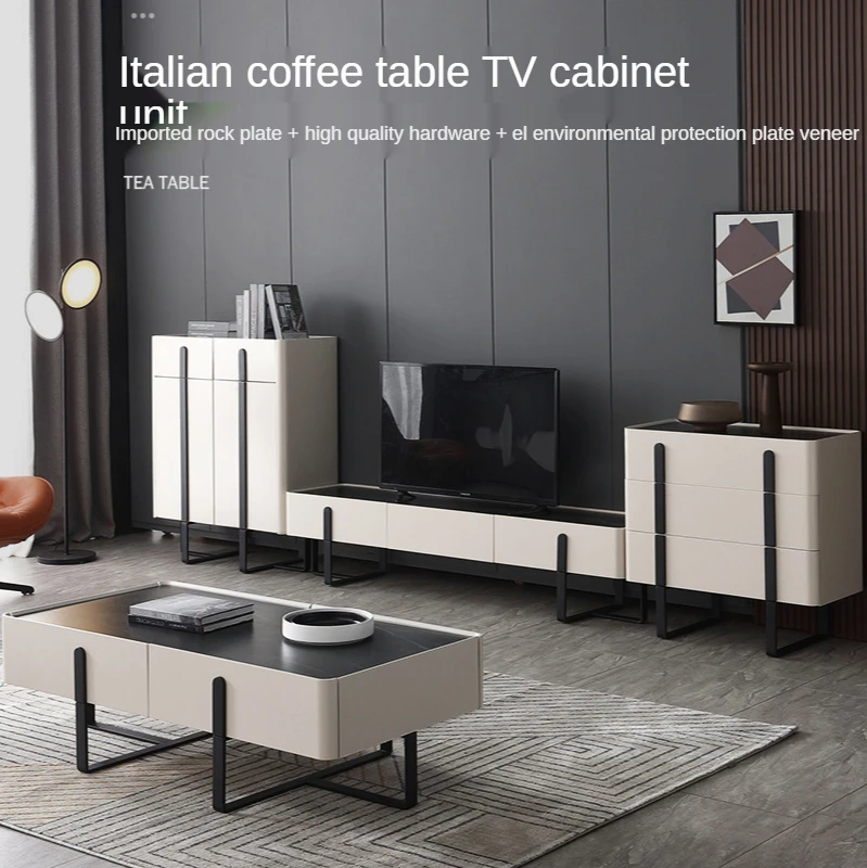 

Nordic Rock Board Tea Table TV Cabinet Unit Living Room Environmental Protection Paint Storage Italian Tea Table