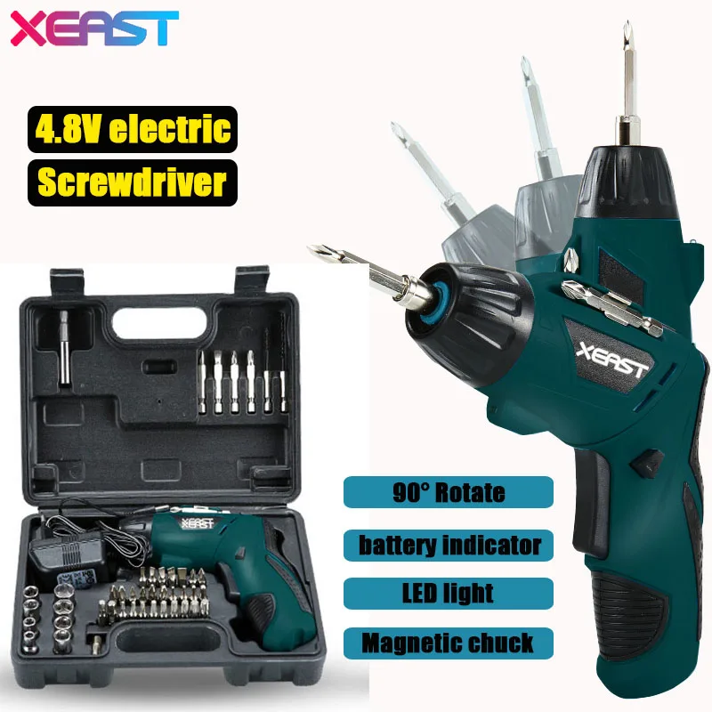 

XEAST mini Cordless Electric Screwdriver Household Rechargeable battery Screwdriver with Twistable Handle with LED Torch
