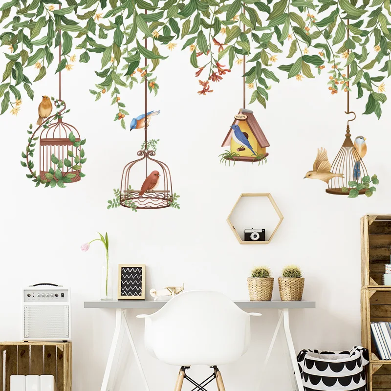

Nordic Flower Vine Bird Wall Stickers Home Decoration Nursery Living Room Kids Bedroom Self-adhesive Corner Skirting Vinyl Decal