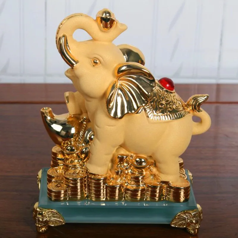 Бесплатная доставка Фэн-шуй позолоченный процветание удача везучий слон статуя