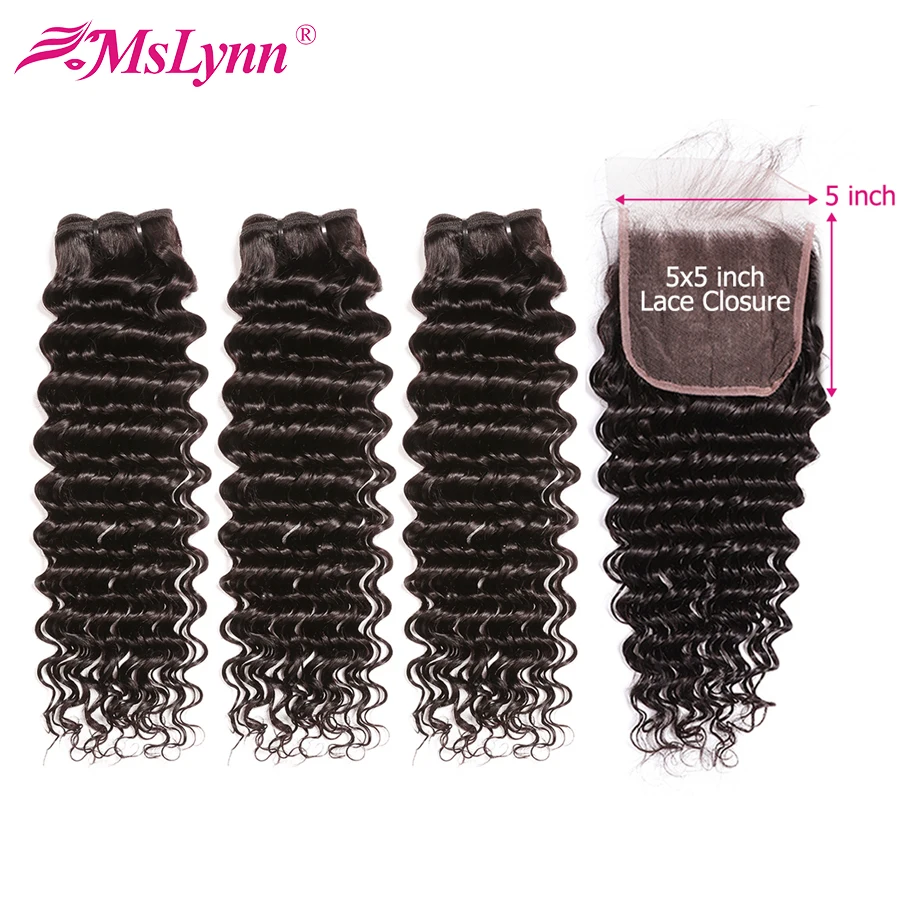 5x5 кружевные пряди с пучком глубоких волн застежкой бразильские волос