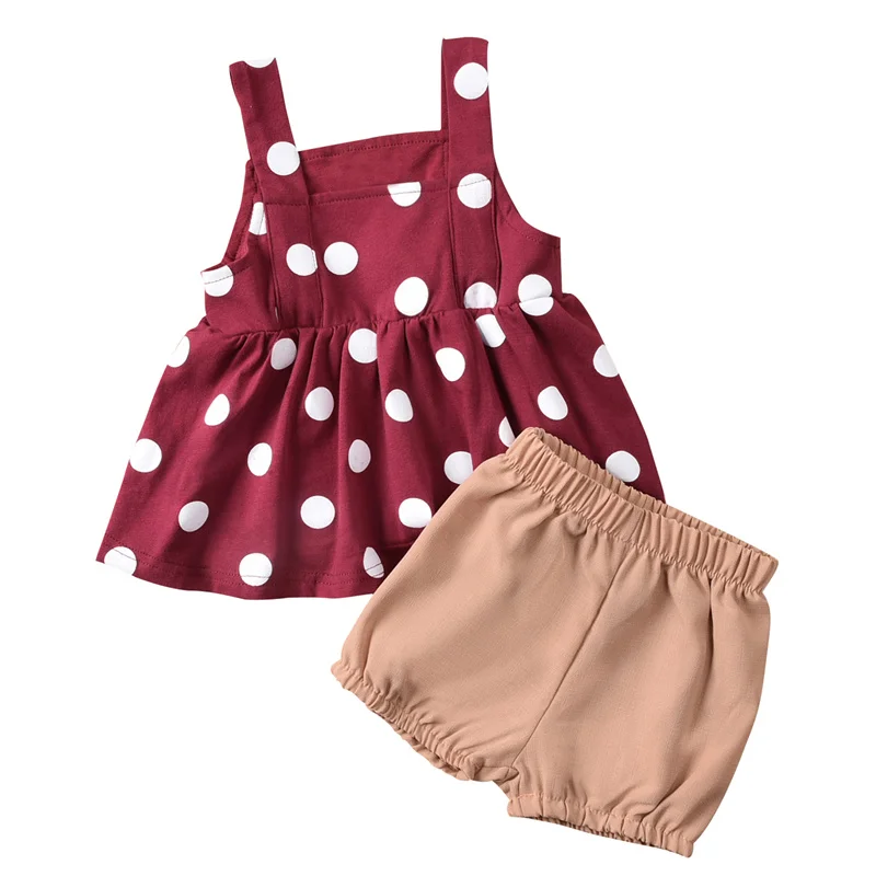 

Cute Newborn Baby Girls Fashion 2-piece Outfit Set Sleeveless Strap Polka Dot Tops+Shorts Set for Summer 0-12Months