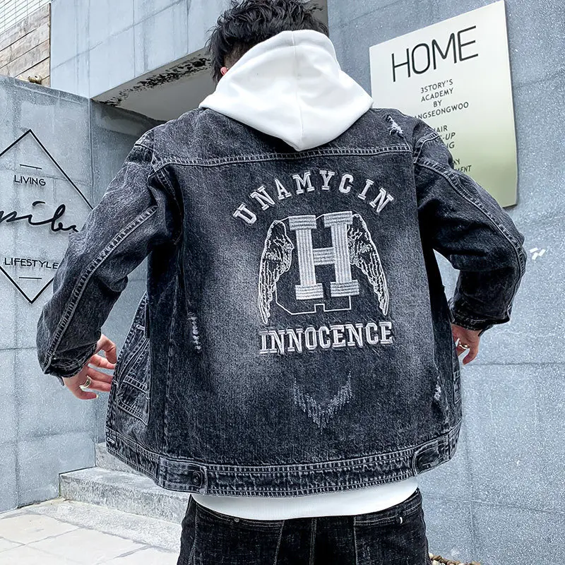 

Новинка 2021, модная джинсовая куртка в стиле ретро, мужские весенне-осенние корейские трендовые красивые платья, модные брендовые комбинезо...
