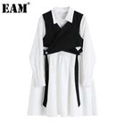 Женское плиссированное платье EAM, белое платье с длинными рукавами и отворотом, весна-осень 2022, 1DA367