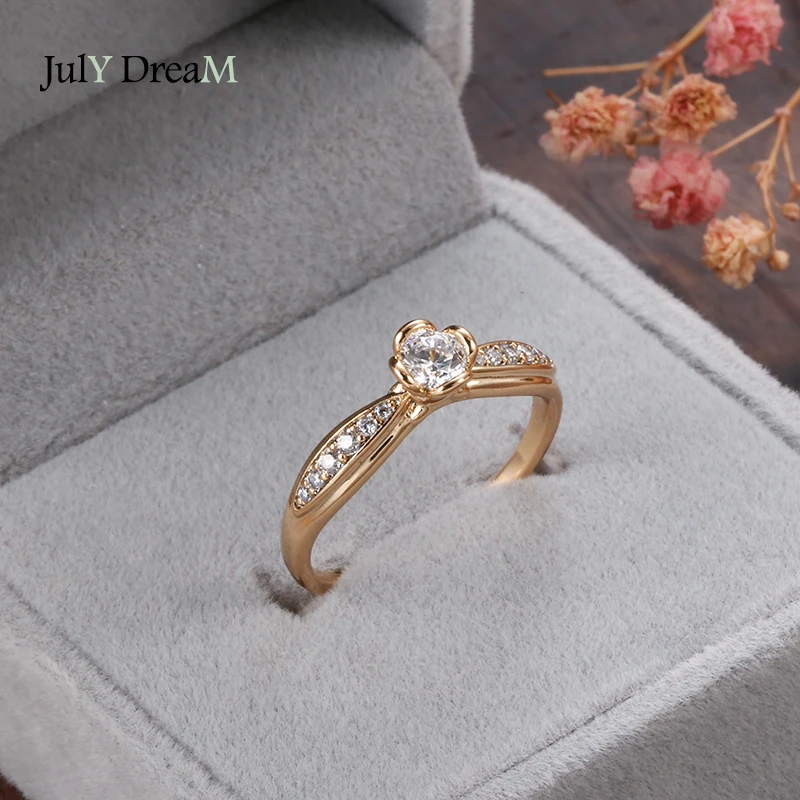 

585 Rose Gold Engagement Zircon Ring Hearts and Arrows Cut Bilateral Small Zircon Fashion Fine Wedding Jewelry Rings for Women