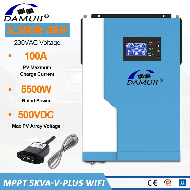 DAMUII 5.5Kva 5500 ВАТТ Инвертор для солнечной батареи MPPT 100A 500VDC PV вход 220VAC 48VDC 5.5KW