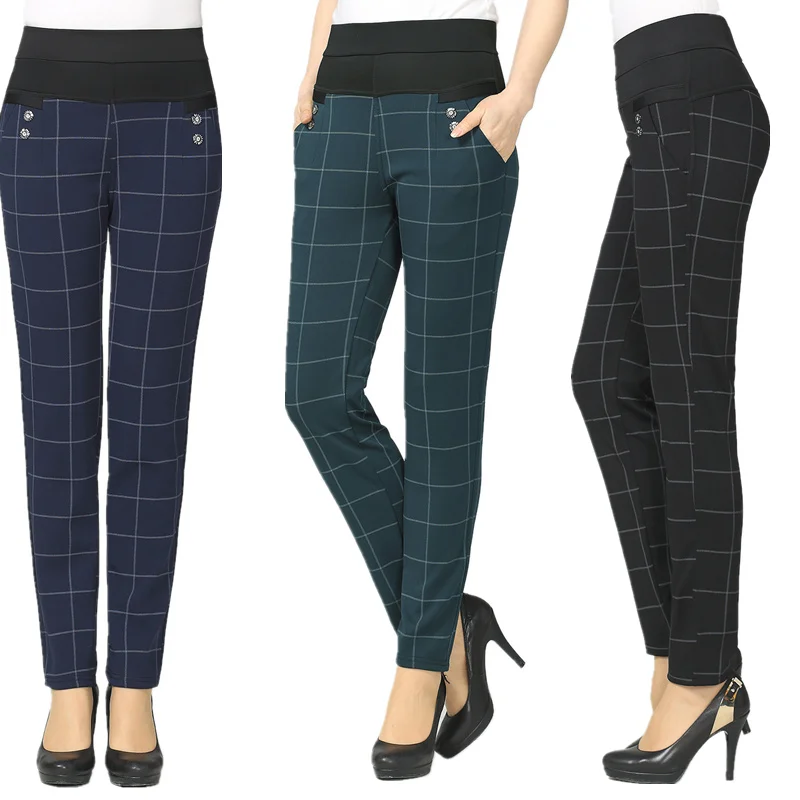 Брюки карандаш женские зимние в клетку с высокой талией|female trouser|grid pantspencil pants |
