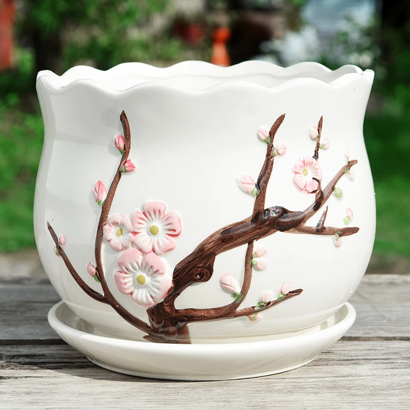 

Ceramic Flowerpots With Trays Personalized Green Radish Orchids Creative Simple Small Succulent Pot Desktop Decoration Potted