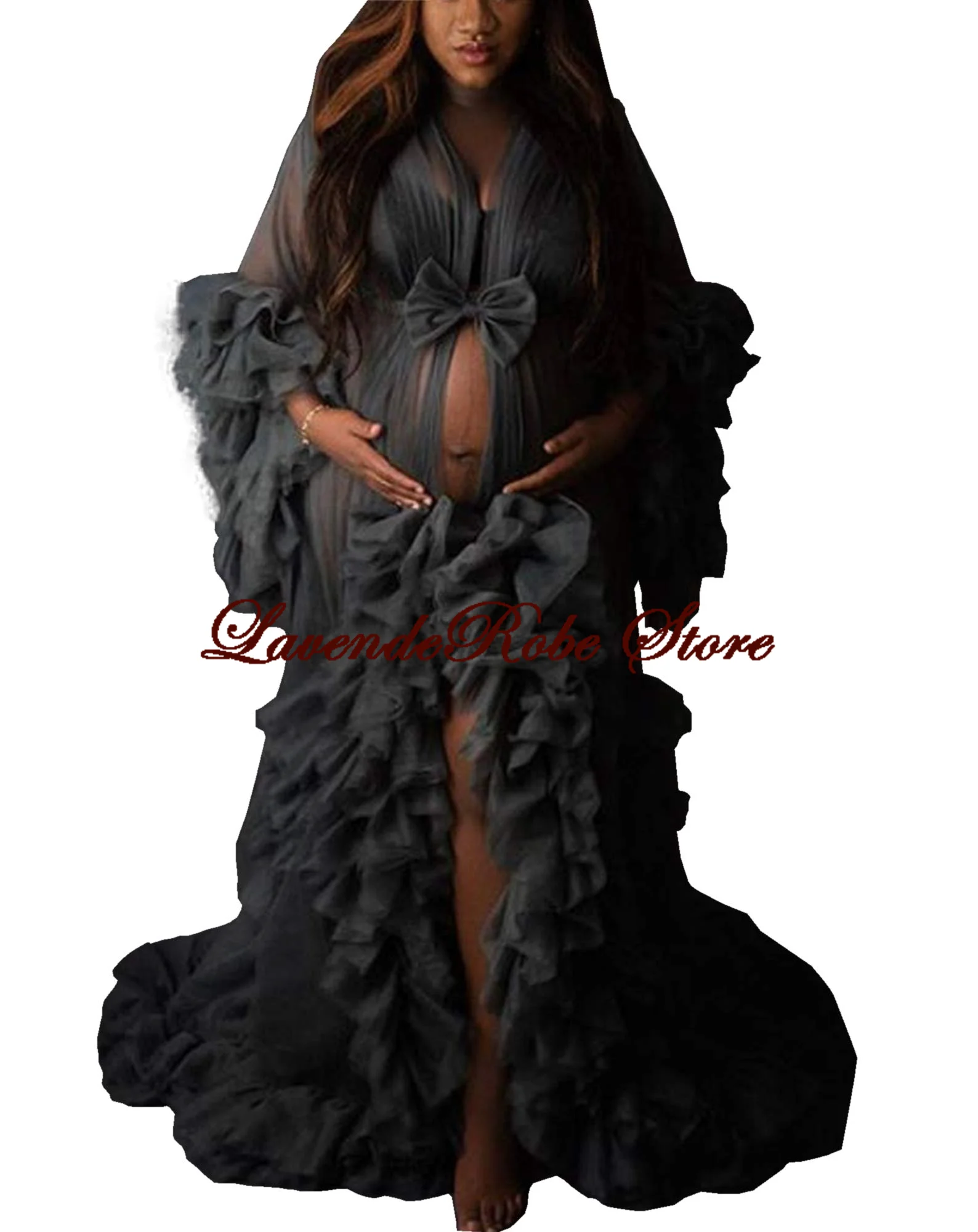 

Women's Pajamas Robe Long Tulle Bridal Dressing Gown Perspective Sheer Wedding Puffy Maternity Photoshoot Dress Bathrobe