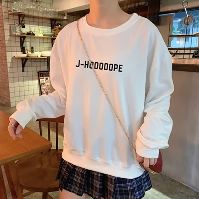 J-HOOOOOPE J-HOPE tumblr женские толстовки с капюшоном; сезон осень-весна повседневная толстовка с буквенным принтом хлопок K-pop Harajuku Корейская одежда - Цвет: Белый