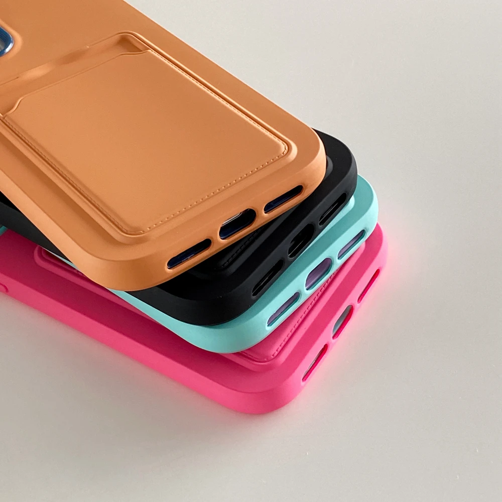 Shockproof Candy Color Card Slot Holder Case for iPhone 11 12 13 14 Pro XR Xs Max X 7 8 Plus Drop Protection Soft Cover Bag
