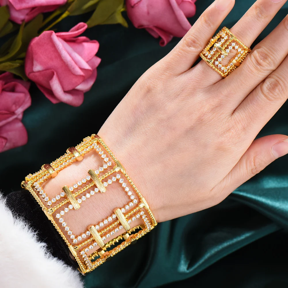 

GODKI 2020 New Charms 3PC Bracelet Ring Earring Set For Women Wedding Bridal Cubic Zircon Dubai PARTY WEDDING Jewelry BOHO 2020