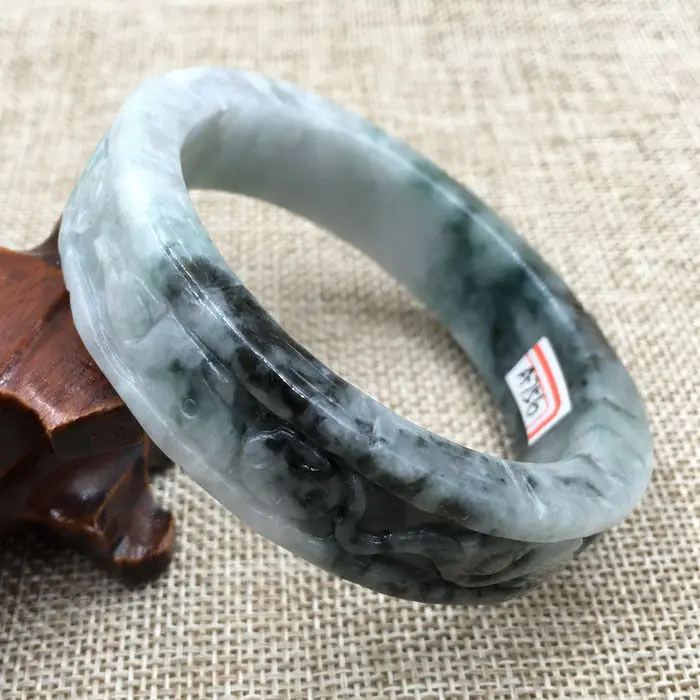 59 мм винтажный китайский ручной резной черный зеленый жадеит нефритовый браслет