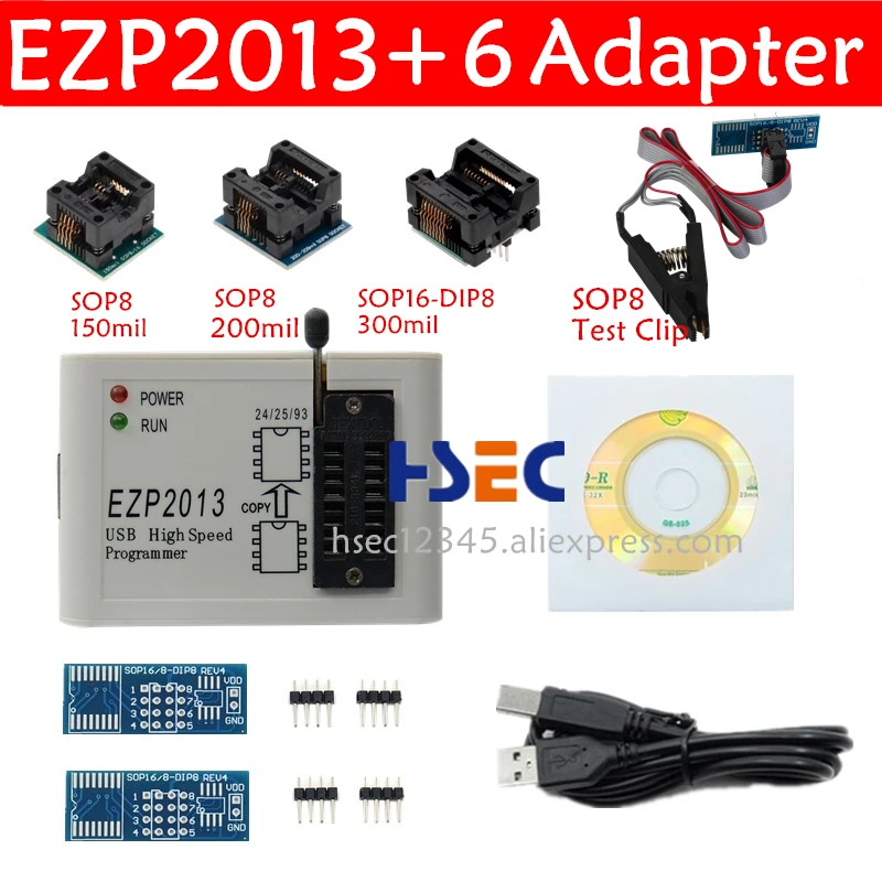 Высокоскоростной usb-программатор EZP2013 + адаптер SOP8150mil 200mil тестовый зажим SOIC8 CH341A