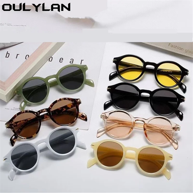 Маленькие круглые солнцезащитные очки Oulylan для женщин и мужчин винтажные желтые