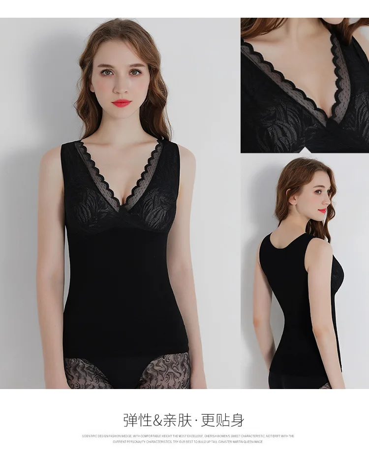 Сексуальное теплое термобелье кружевные топы с v-образным вырезом утепленное