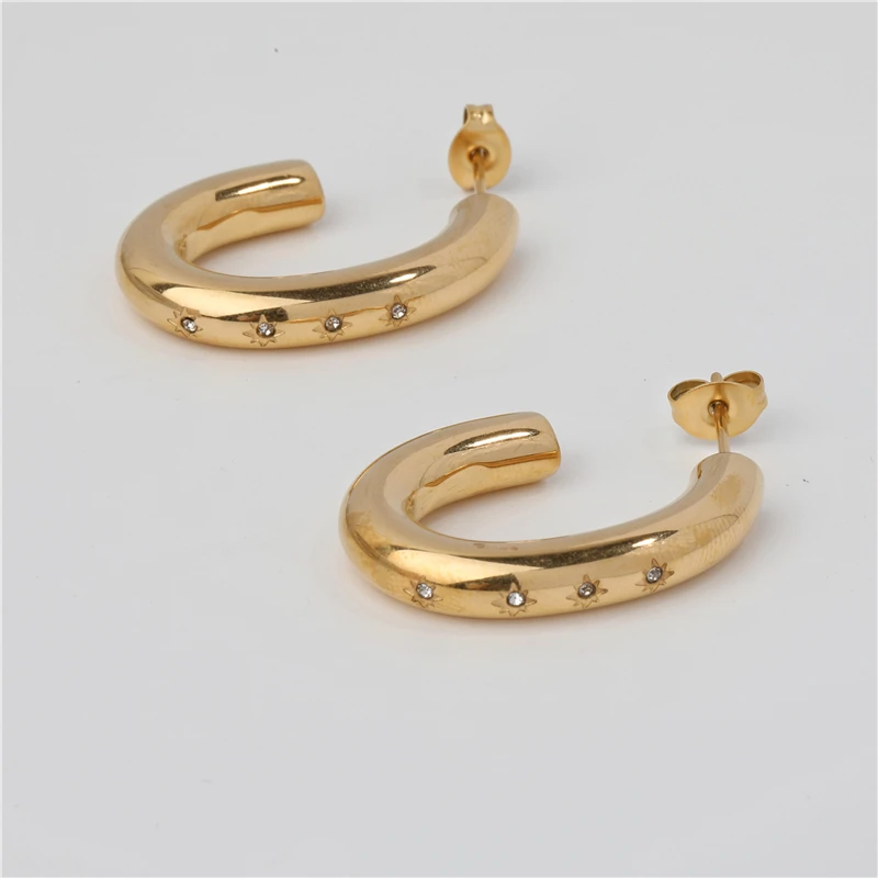 

PVD Plated Stainless Steel Jewelry Dainty Zirconia C Hoop Earring Wholesale For Women