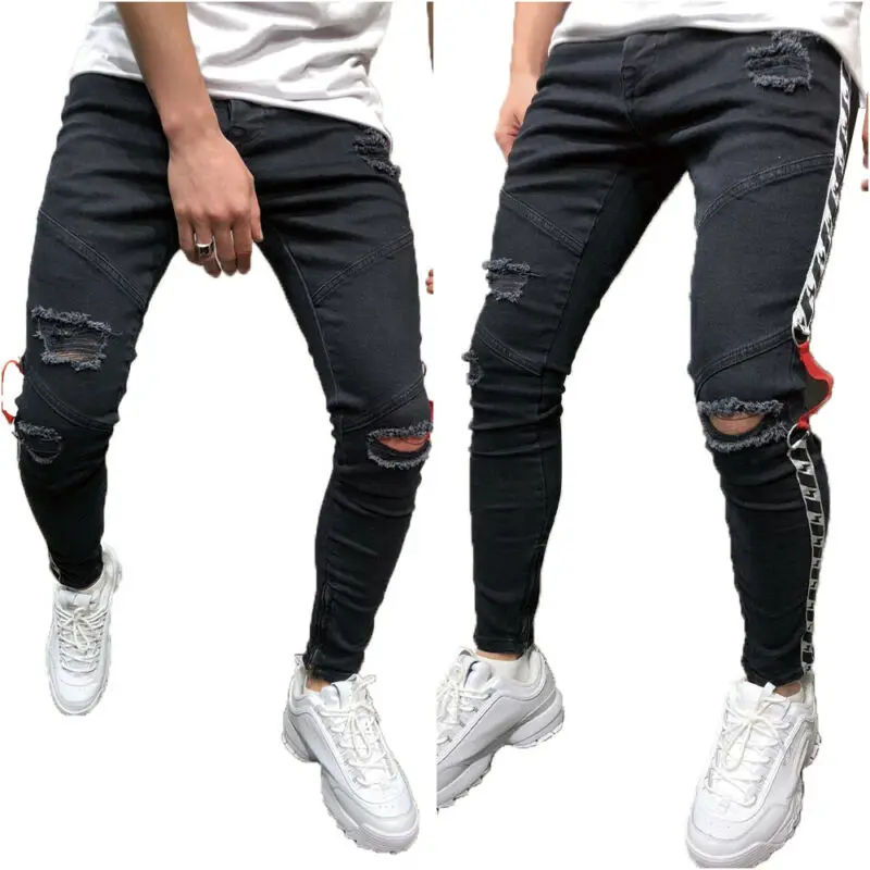 

Модные мужские зауженные рваные джинсы Unisersal, длинные зауженные брюки, повседневные брюки с потертостями