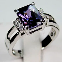 classic female purple amethyst ring fashion silver color wedding jewelry black stone crystal promise engagement rings for women