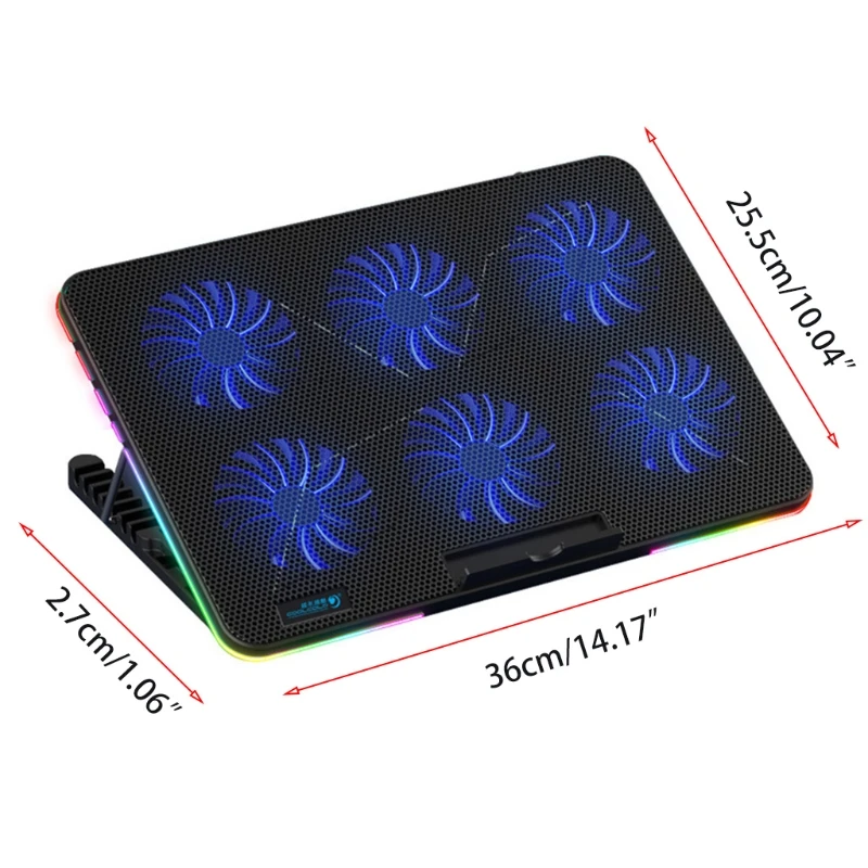 

Coolcold Notebook Radiator Air Cooler Laptop Stand 6 Fans Computer Fan Base Mute Suitable for 10-17inches Cooling Pad