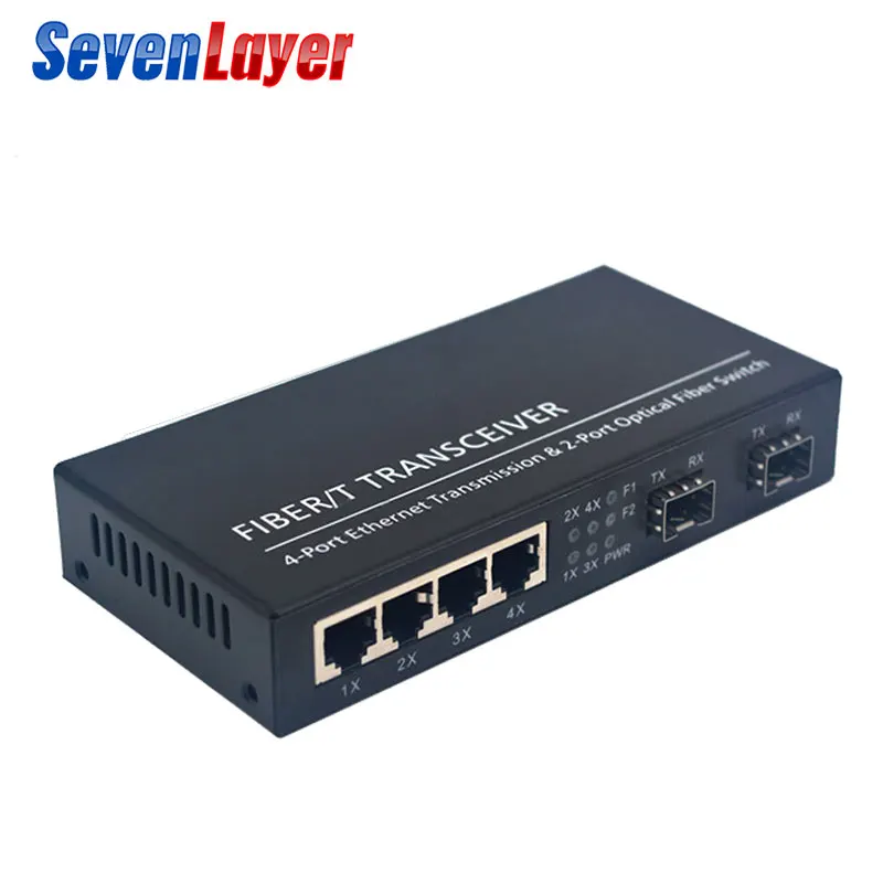Волоконно оптический медиа конвертер коммутатор Gigabit Ethernet 10/100/1000M 4 RJ45 UTP и 2 порта