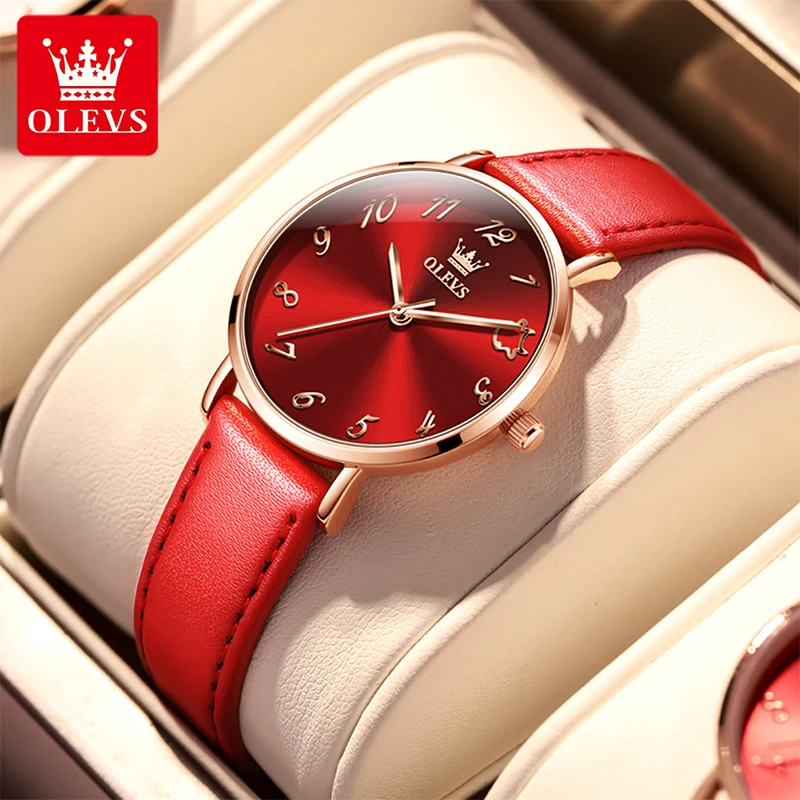 

OLEVS New Ladies Fashion Casual Quartz Movement Thin Watch Waterproof Luminous Breathable Leather Strap Alloy Case Watches 5870