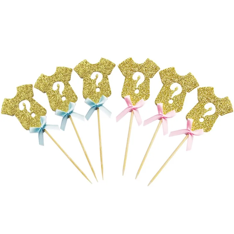 He Or She Gender Reveal Cake Topper Party Decoration Suppliers Girl Boy Bow Clothes Cupcake For Baby Shower Decor |