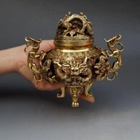 7 chinese brass gilt 9 dragon incense burner censer incensory burner statue
