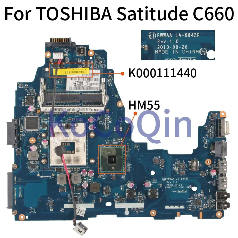 

For TOSHIBA Satitude C660 C660-1F1 Notebook Mainboard K000111440 PWWAA LA-6842P HM55 DDR3 Laptop Motherboard