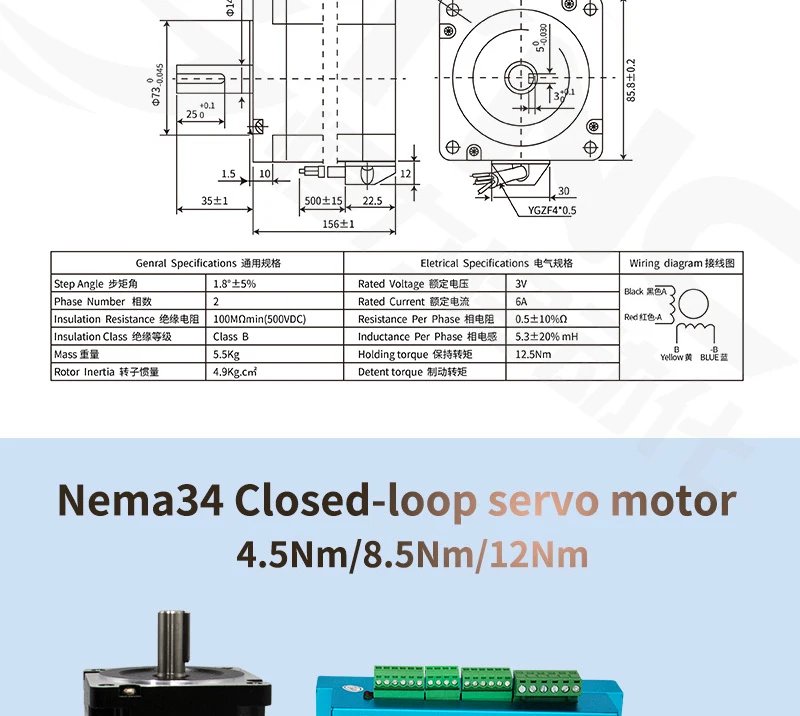 1 комплект ЧПУ NEMA34 двигатель с замкнутым контуром 4.5N 8.5N 12N. M 6A 2-фазовый Гибридный NEMA 34 драйвер двигателя HBS860H DC(40-110 V)/AC(60-80 V
