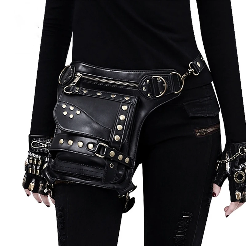 

Women Steampunk Waist Bag Rivets Locomotive Bag Women Crossbady Messenger Bag Travel Pockets Purse Cool K5DA