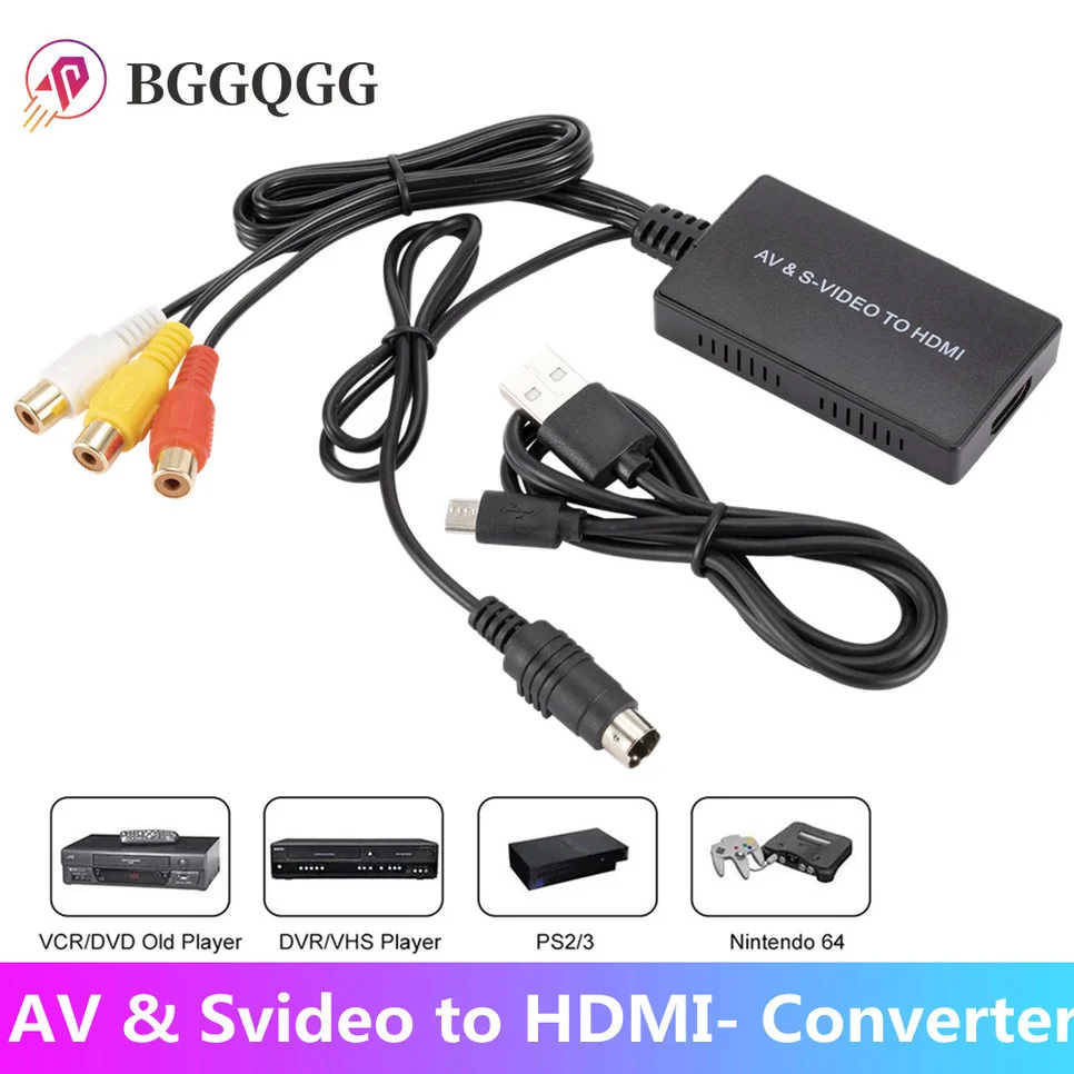 Compatível para Dvd Conversor de Vídeo Rca para Hdmi-adaptador Compatível com Ps2 Cvbs Svideo Hdtv – Ps3 720p 1080p S-video av Stb