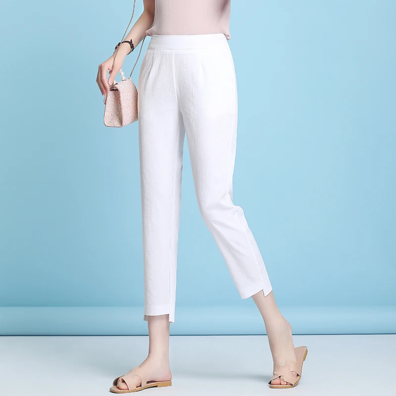 

Elastic High Waist Harem Pants Summer Korean Fashion Casual Ankle-Length De Mujer Elegant All Match Thin Pantalon Pour Femme