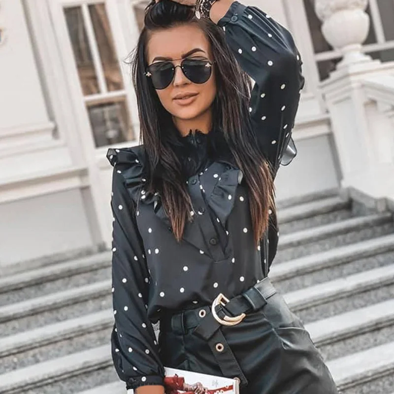 Женская Весенняя блузка с круглым вырезом и пуговицами элегантная рубашка в