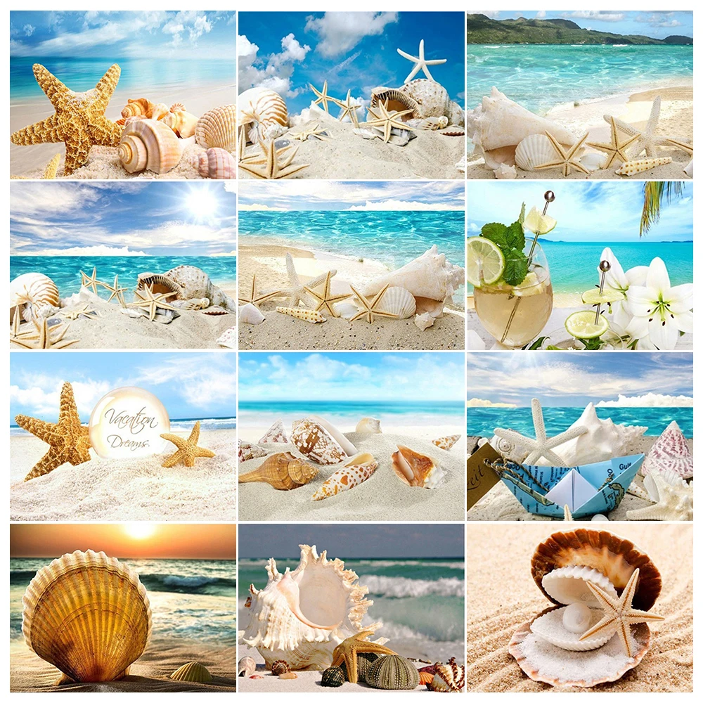 

5D Diamond Painting Full Square Diamond Landscape Cross Stitch "Beach shell conch" Picture Rhinestone 21 Sets Home Decor Gift