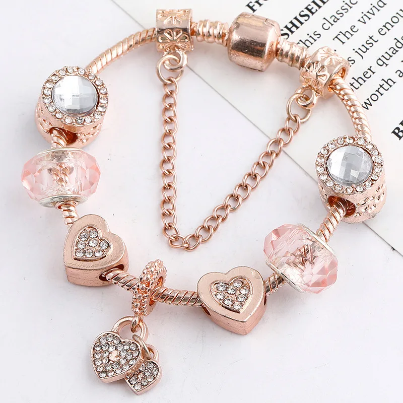 Браслет женский из розового золота с кристаллами | Украшения и аксессуары